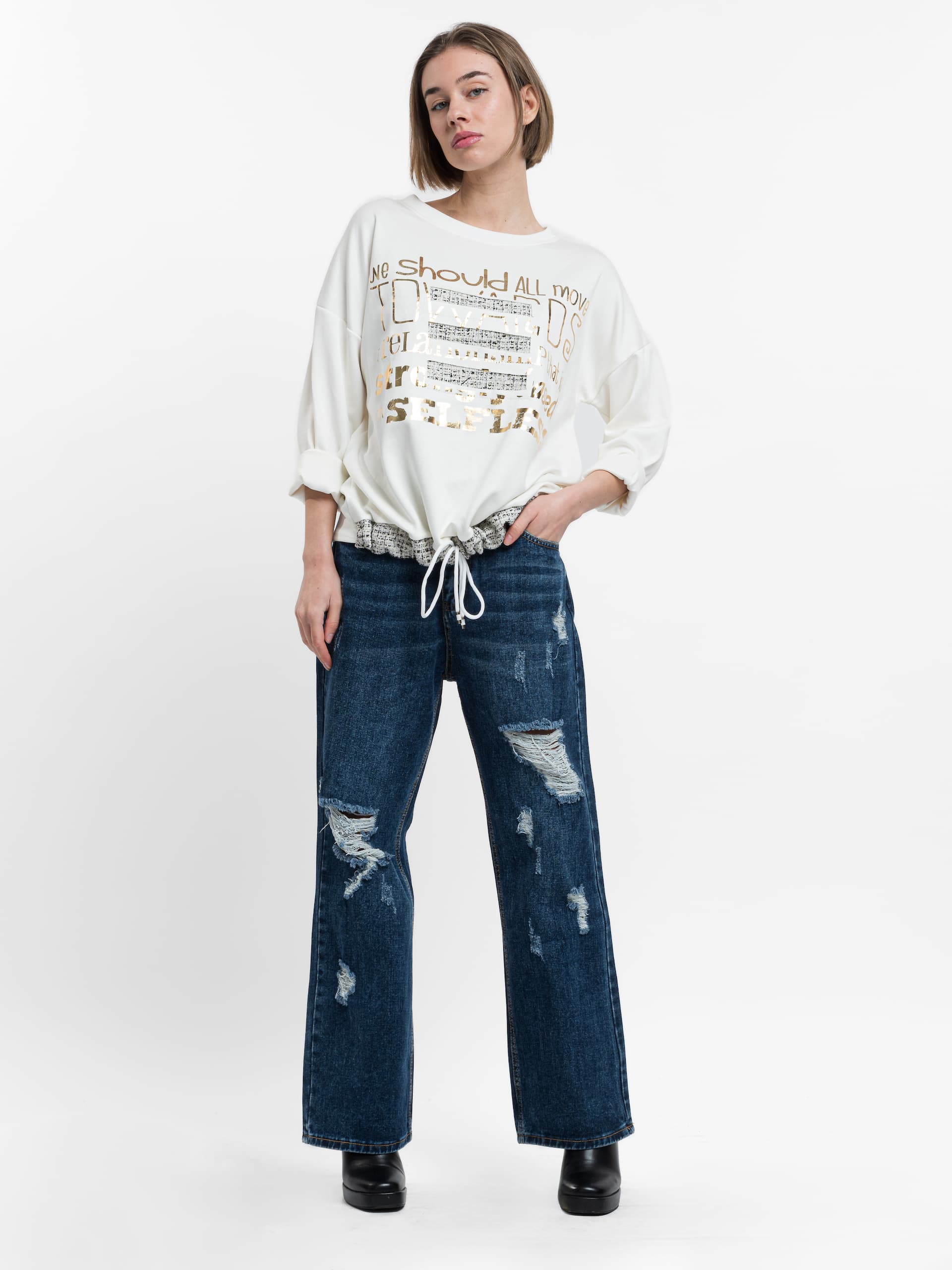 Φούτέρ μπλούζα με σχέδιο και τύπωμα στο σώμα και κορδόνι σττο τελείωμα