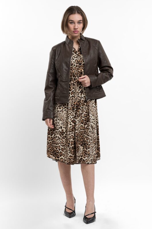 Μπουφάν από καφέ οικολογικό δέρμα