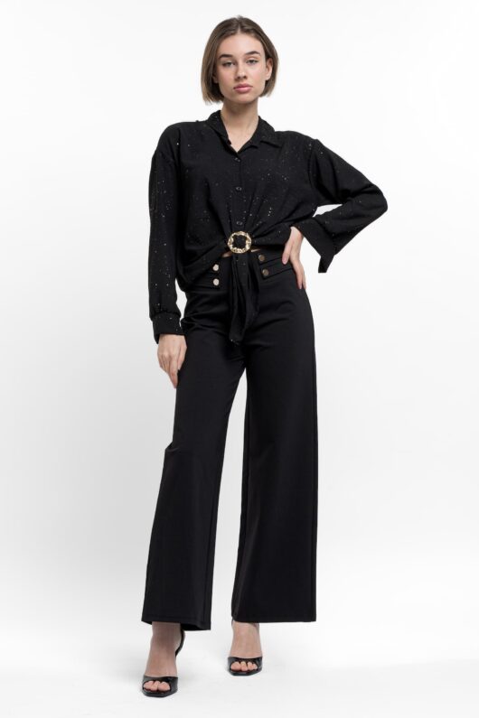 Ελαστική παντελόνα με διακοσμητικά κουμπιά στην ζώνη