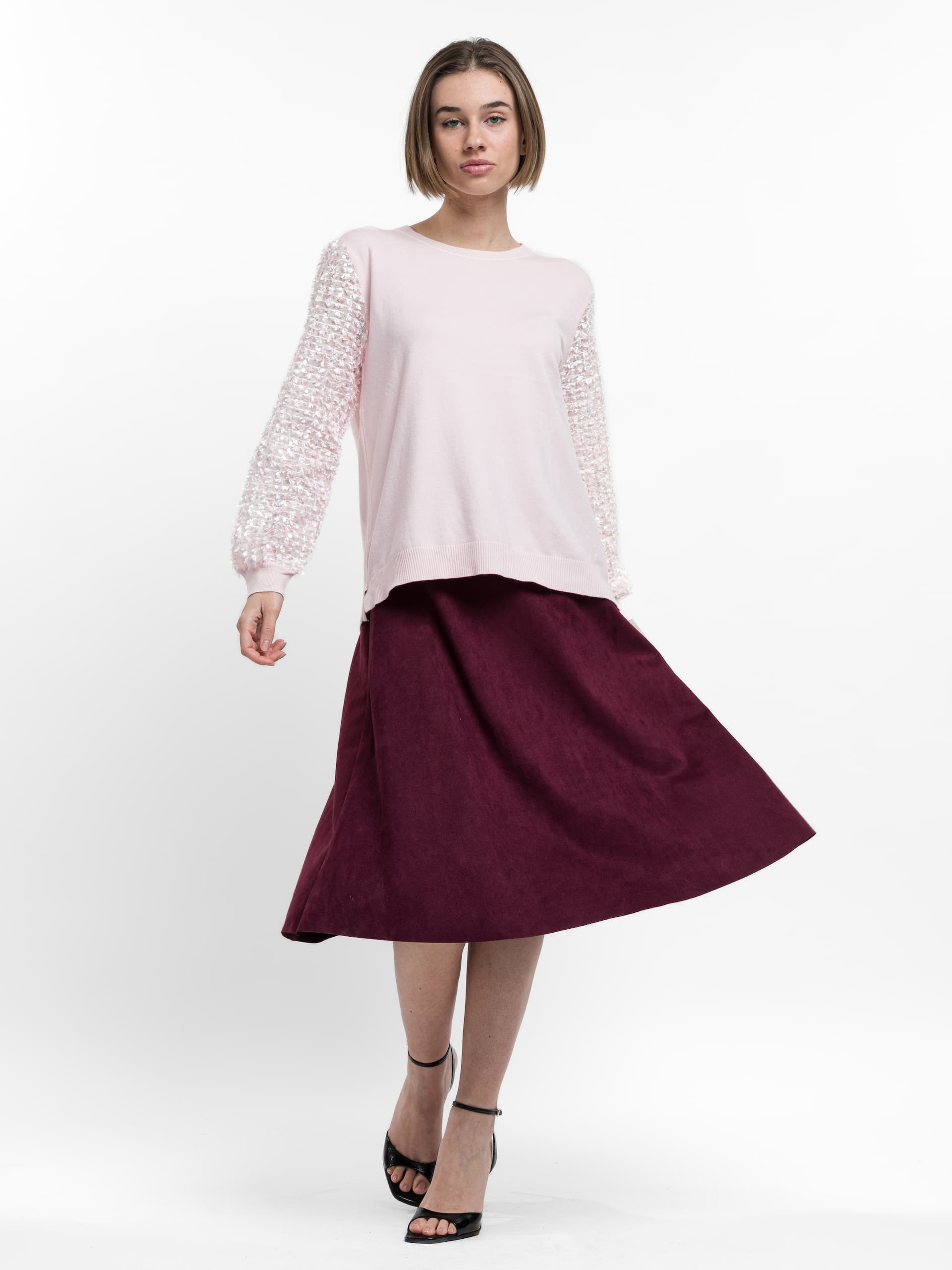 Σουέντ φούστα midi με ζώνη στο ίδιο χρώμα