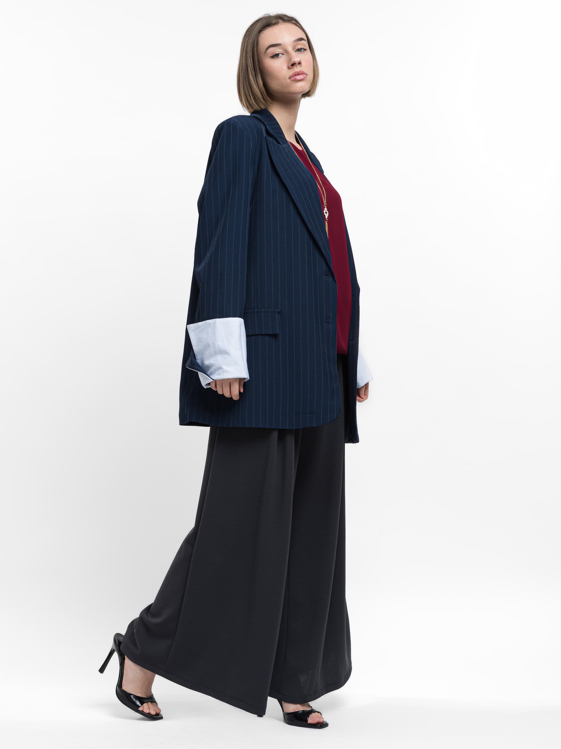 Μακρύ σακάκι pin stripe με μανσέτα